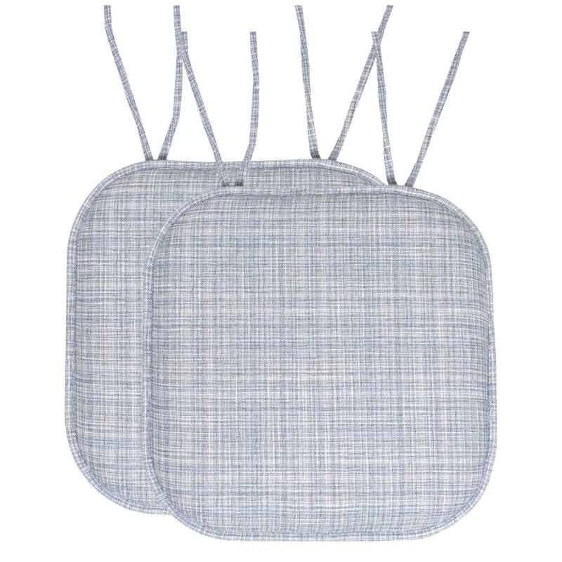 Aria Memory Foam Non-Slip Chair Pad with Ties - Silver/Blue - Set of 2