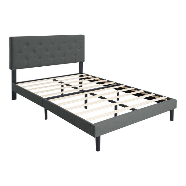 Dark Grey Queen Upholstered Platform Bed Frame with Modern
