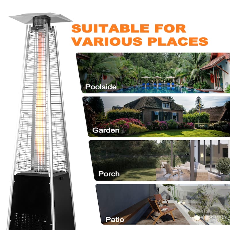 Outdoor 48,000 BTU Pyramid Propane Gas Patio Heater with Wheels - 20.47*20.47*88.19 inch