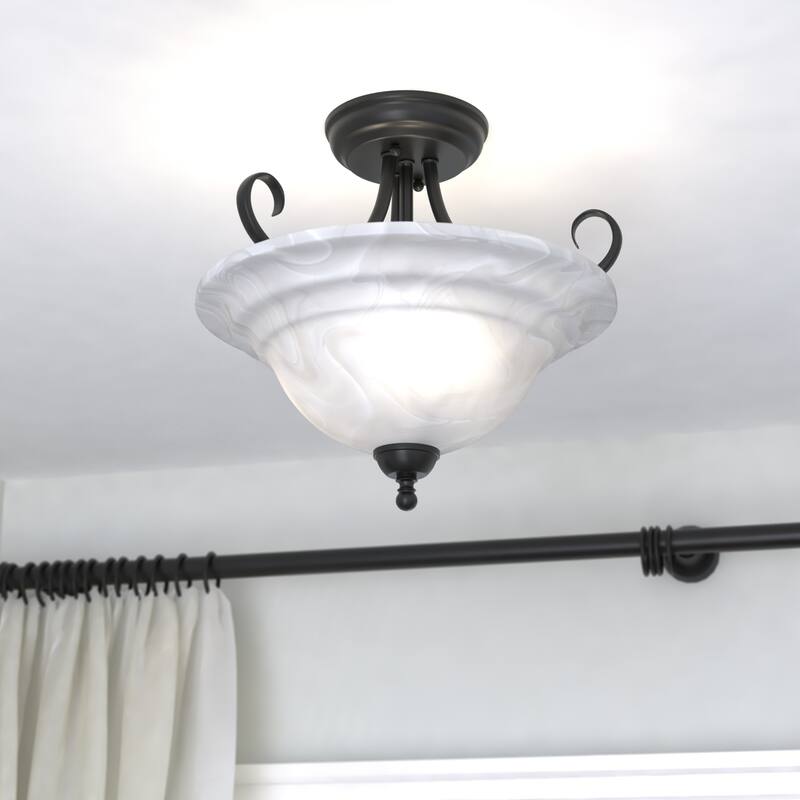 Babylon 14-in W Bronze Semi Flush Mount Ceiling Light White Glass - 14-in W x 12.75-in H x 14-in D - Oil Burnished Bronze - 14-in W x 12.75-in H x 14-in D