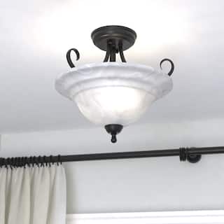 Babylon 14-in W Bronze Semi Flush Mount Ceiling Light White Glass - 14-in W x 12.75-in H x 14-in D