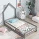 preview thumbnail 16 of 33, Twin Size Wood bed with House-shaped Headboard Floor bed with Fences
