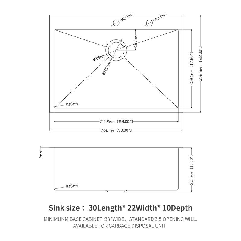 Drop In 16 Gauge Stainless Steel 30" Single Bowl Topmount Kitchen Sink Basin