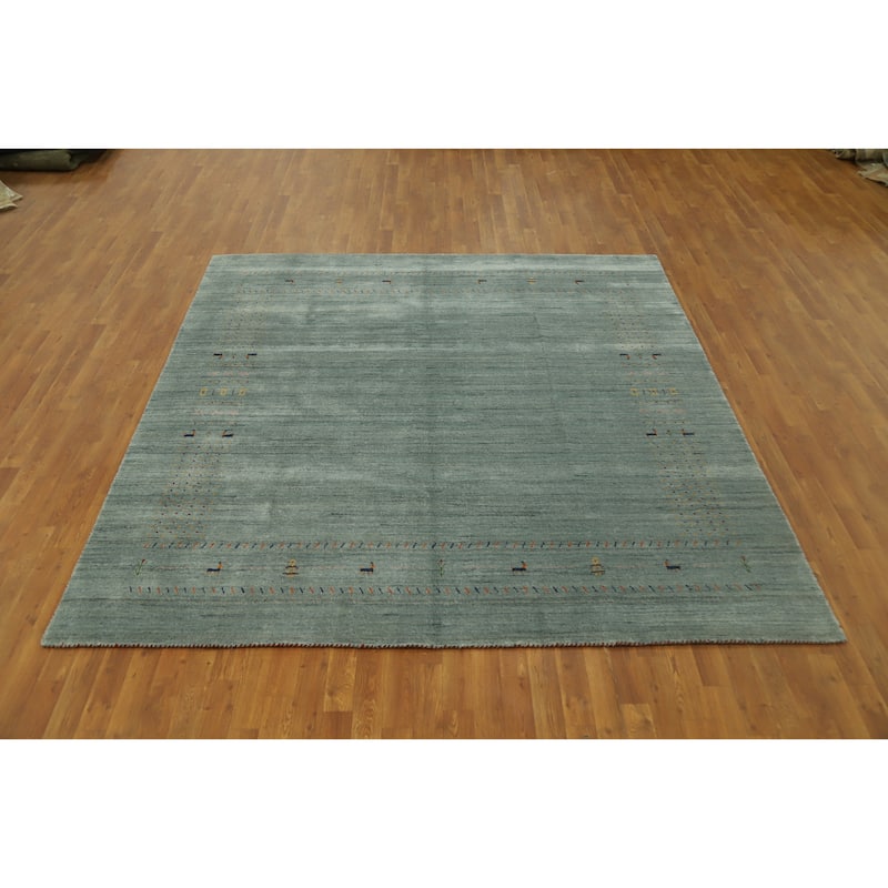 Hand Knotted Oriental 100% Wool Carpet Tribal Animal Pictorial Green Gabbeh Area Rug - 8' 1'' X 8' 0''
