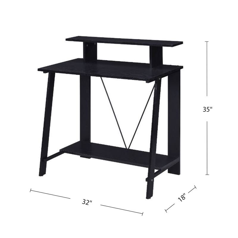 Wooden Writing Desk with with Top and Bottom Shelves