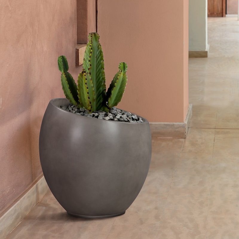 Moonstone Modern Indoor Outdoor Lightweight Concrete Planter - Large