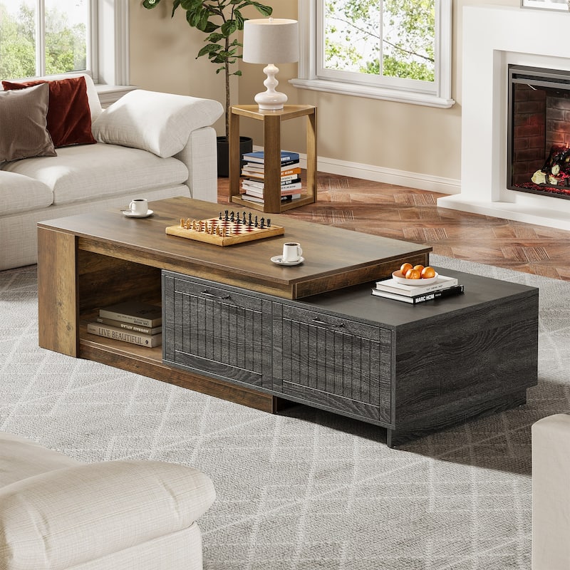 Industrial Expandable Coffee Table with Drawers for Living Room