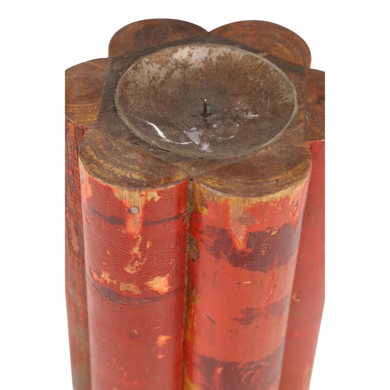 Red Wood Distressed Decorative Candle Holder
