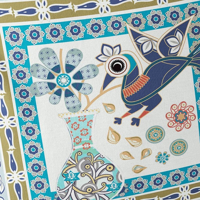 HomeRoots Set of Two 16" X 16" Beige and Green Peacock Blown Seam Floral Indoor Outdoor Throw Pillow - 16.00' X '16.00' X '5.00