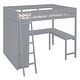 preview thumbnail 27 of 32, Full Size Loft Bed with Desk, Storage Shelves and 2 Sliding Doors, Multifunctional Kids Bed Frame with Ladder and Guardrail