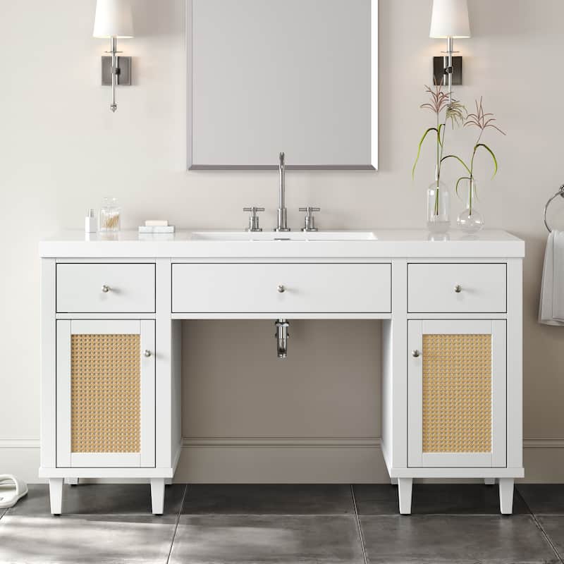 60 Inch ADA Bathroom Vanity with SMC Sink, Soft Close Drawers & Tip-Out Tray