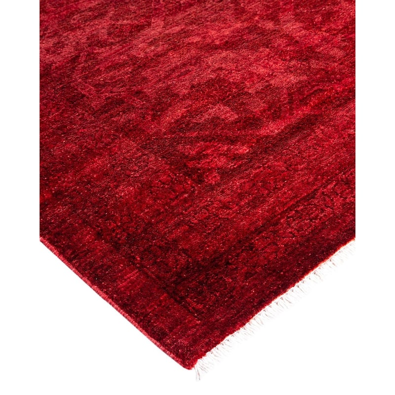 Overton Hand Knotted Wool Vintage Inspired Modern Contemporary Overdyed Red Area Rug - 12' 0" x 17' 10"