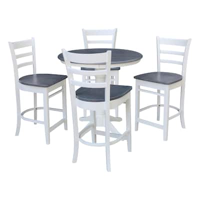 36 in Solid Wood Round Top Pedestal Counter Height Dining Table with 4 Stools