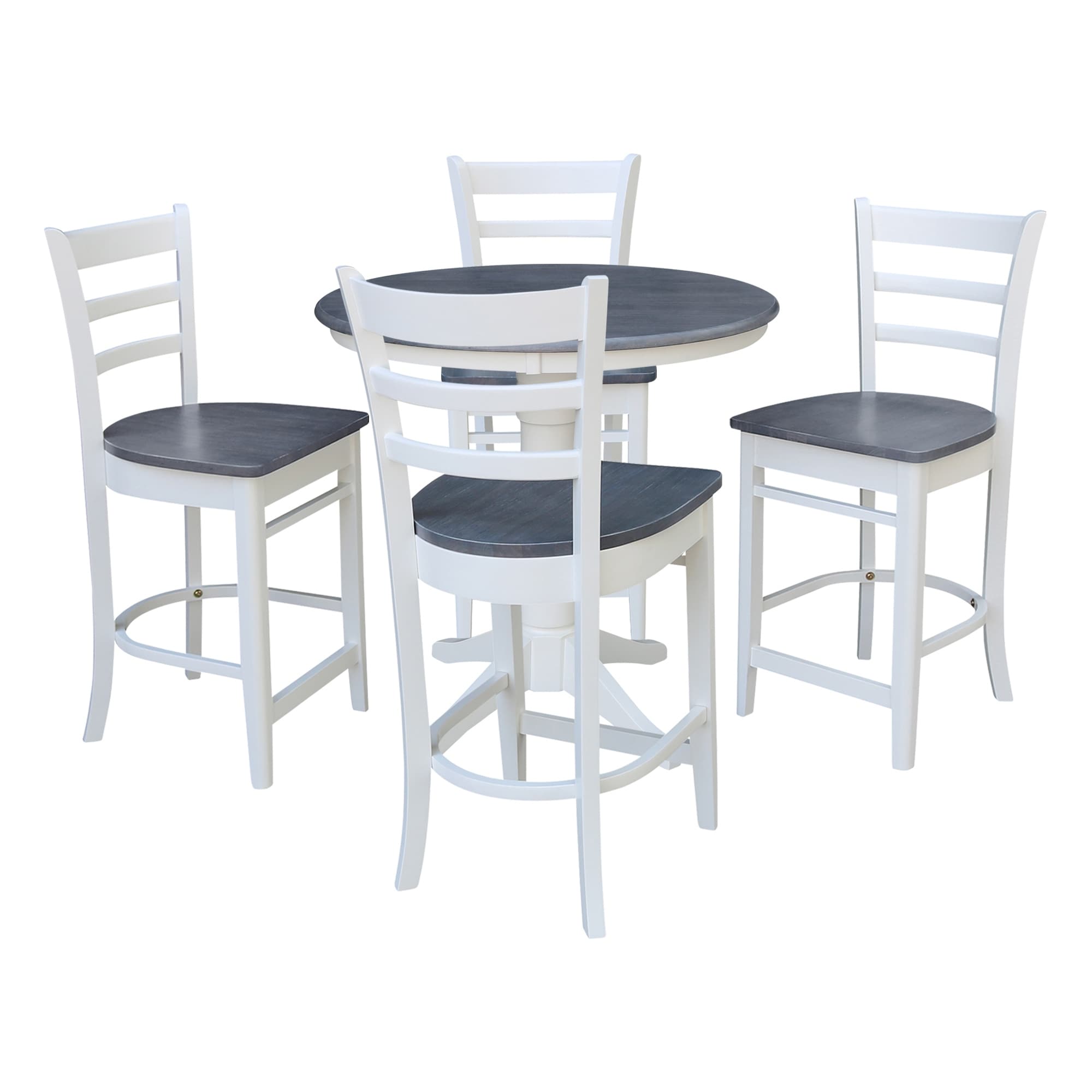 36 in Solid Wood Round Top Pedestal Counter Height Dining Table with 4 Stools