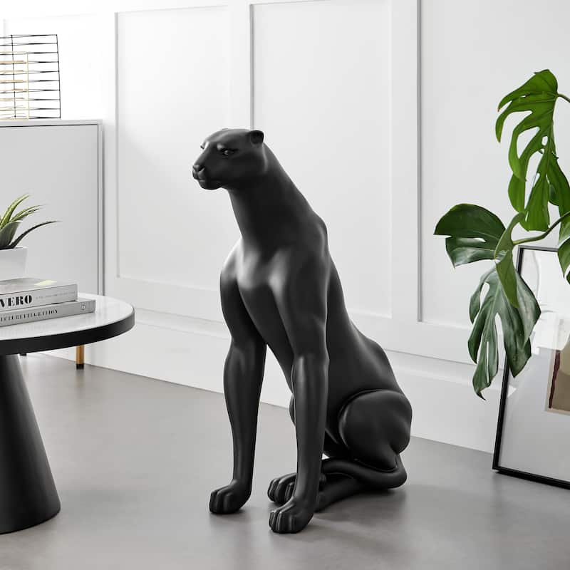 Sitting Panther Resin Sculpture - N/A