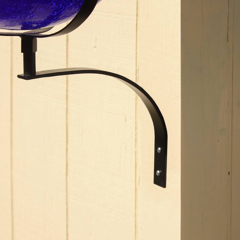 Achla Designs Reflective Crackle Glass Birdbath Bowl With Wall Mount Bracket, 12.5 Inch Diameter, Cobalt Blue