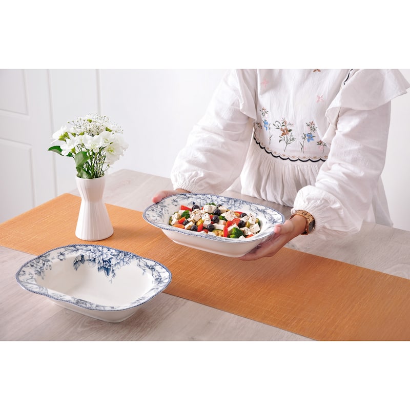 222 Fifth Adelaide Blue & White Porcelain Serving Bowls (Set of 2), 28 oz