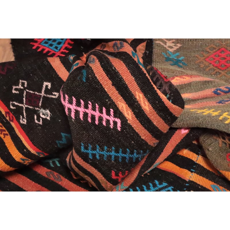 Hand Woven Oriental 100% Wool Carpet Southwestern Tribal Multi-Colored Kilim Area Rug - 10' 10'' X 6' 0''