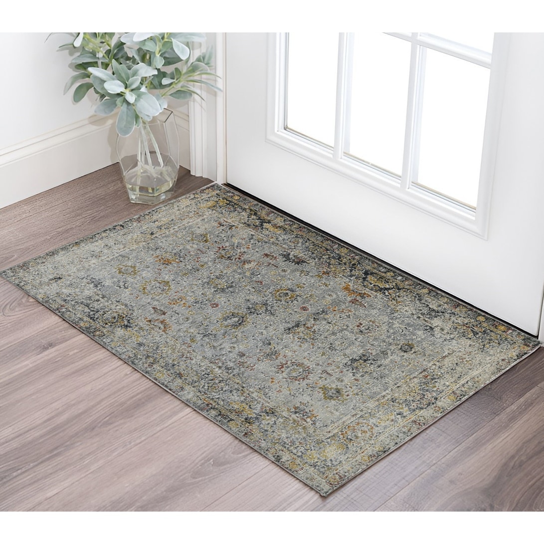 HomeRoots Hura Floral Medallion Transitional Rectangle Area Rug