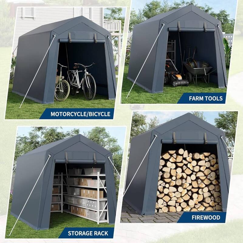 6x8 FT Portable Outdoor Storage Shed, UV-Resistant Carport for Motorcycle, Firewood, Tools - 6X8 Ft