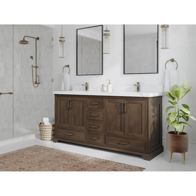Willow Collections 72 in. W x 22 in. D Charlotte Teak Double Sink Bathroom Solid Teak Vanity with Countertop
