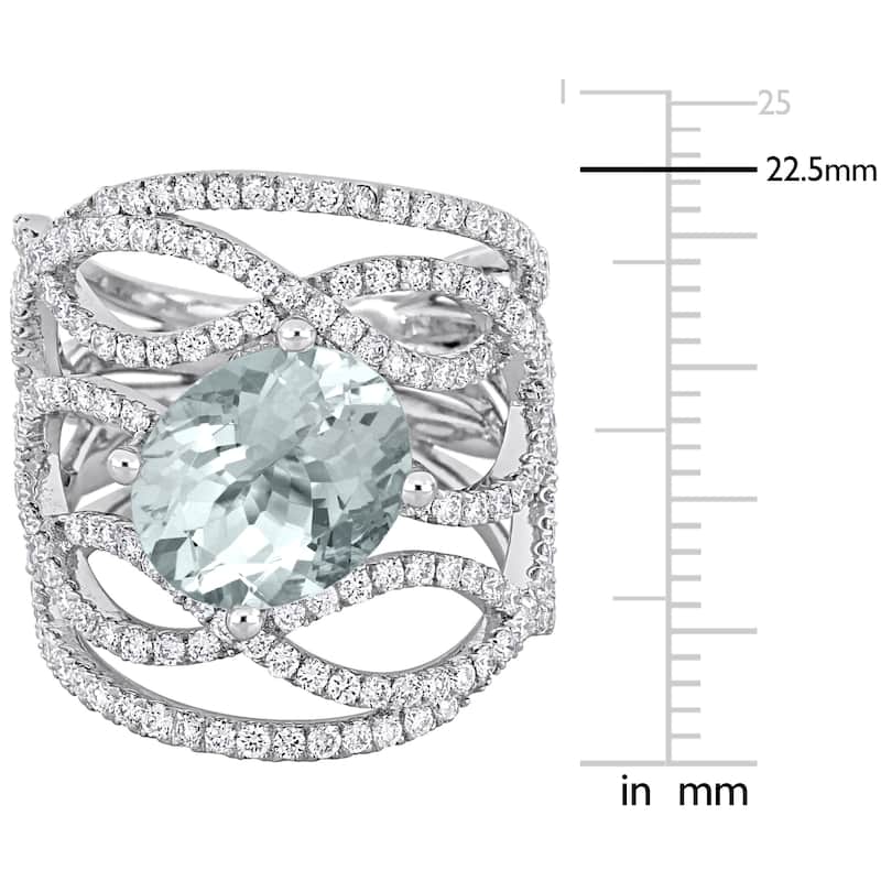 Miadora 3ct TGW Oval-Cut Aquamarine 1 3/8ct TDW Diamond InterTDWined Design Ring in 14k White Gold