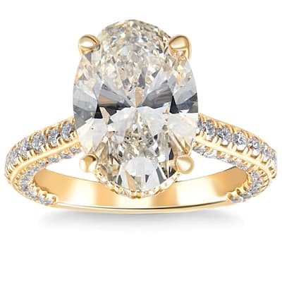Certified 6.70Ct TW Oval Lab Grown Diamond Engagement Ring Yellow Gold