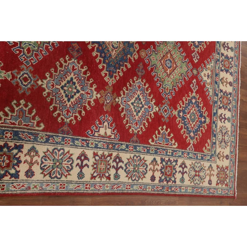 Red Kazak Area Rug Hand-Knotted Oriental Wool Carpet - 5'0" x 6'8"