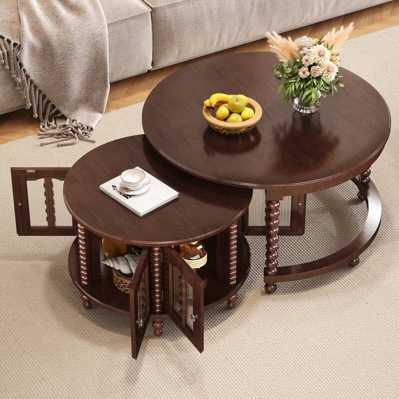 Vintage Round Nesting Coffee Table - Walnut