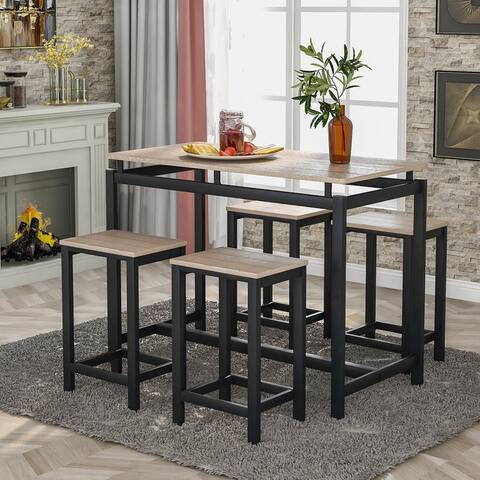 Industrial 5-Piece Kitchen Counter Height Table Set with Foot Pads, Metal Frame Dining Table with 4 Chairs