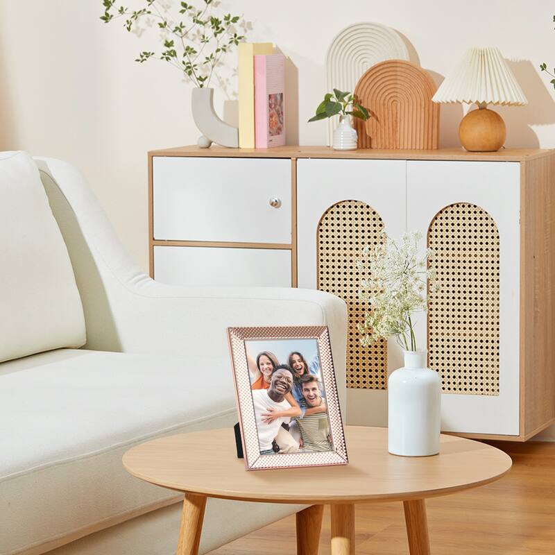Simple Picture Frames, Metal Photo Frame with Real Glass, Display for Wedding Gift Home Tabletop Decor - Rose Gold - 3.5x5