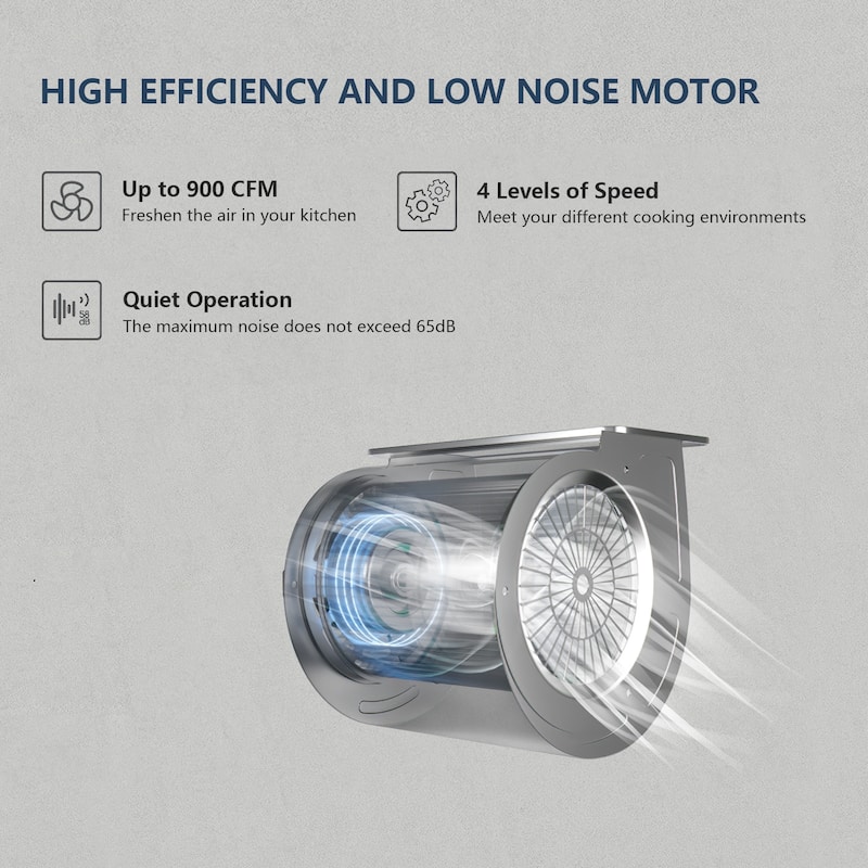 IKTCH 30/36 inch Wall Mount Range Hood Powerful 900 CFM with Elegant