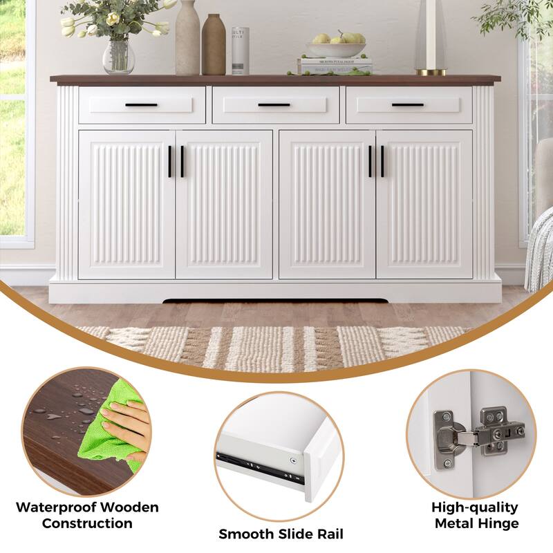 63 Inch Farmhouse Barn Door Storage Cabinet with 2 Drawers, Door Rack & Adjustable Shelves