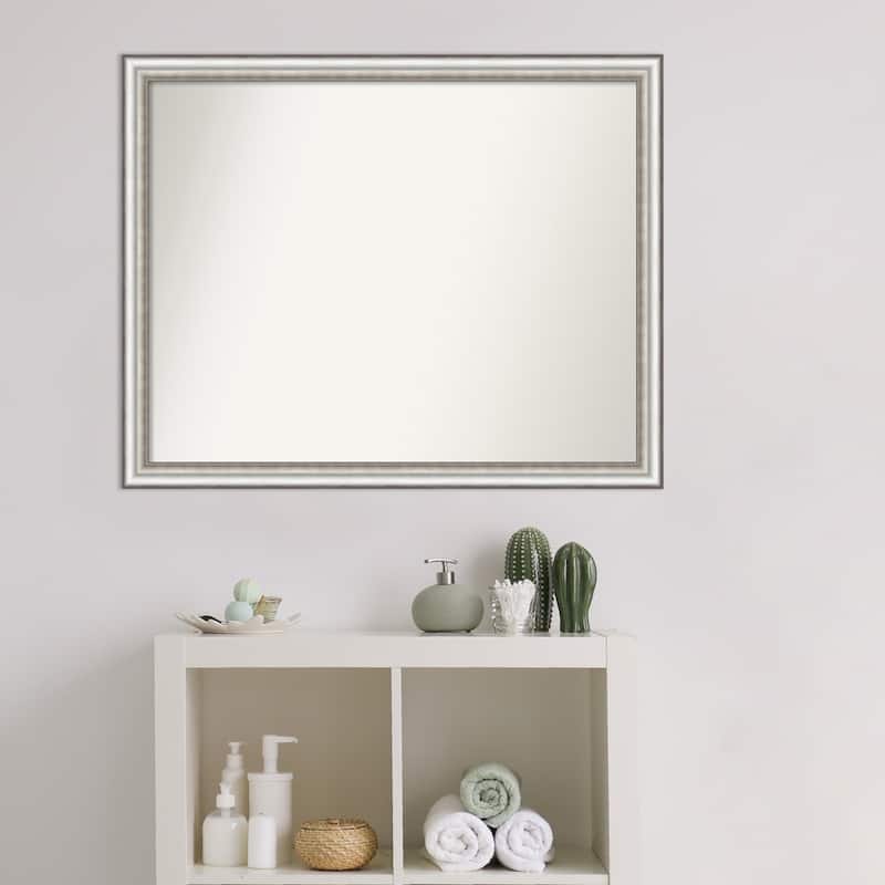 Non-Beveled Bathroom Wall Mirror - Salon Silver Narrow Frame - Salon Silver Narrow