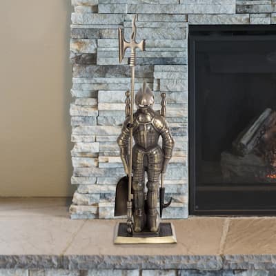 Hastings Home 3-piece Medieval Knight Fireplace Tool Set - 8.25" x 4.75" x 29"