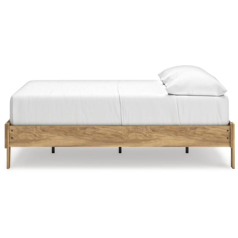 Maci Full Platform Bed, Natural Light Brown Wood, Low Profile Legs