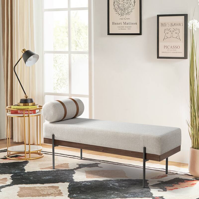 Damacio Modern Entryway Bench with Removable Pillow and Metal Legs - Ivory