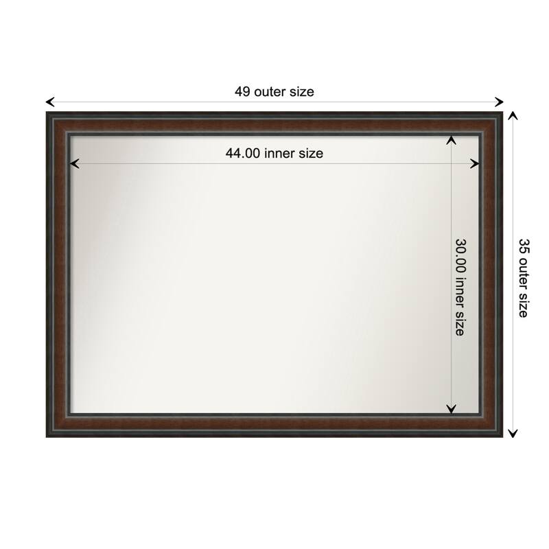 Cyprus Walnut Framed Non-Beveled Custom Wall Mirror, Bathroom Vanity Mirror - Outer Size: 48.75 x 34.75