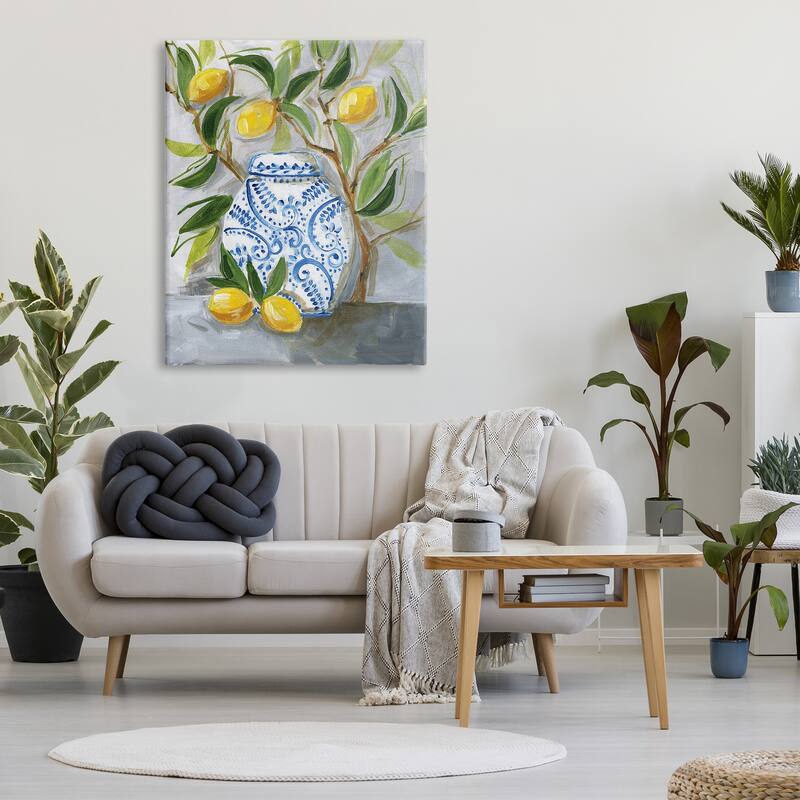 Stupell Lemon Fruit Tree Ornate Vase Still Life Painting Canvas Wall Art - Grey