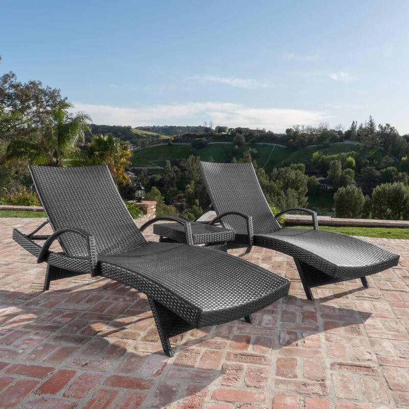 Outdoor Wicker Adjustable Chaise Lounge with Arms w/ table (Set of 2) by Christopher Knight Home