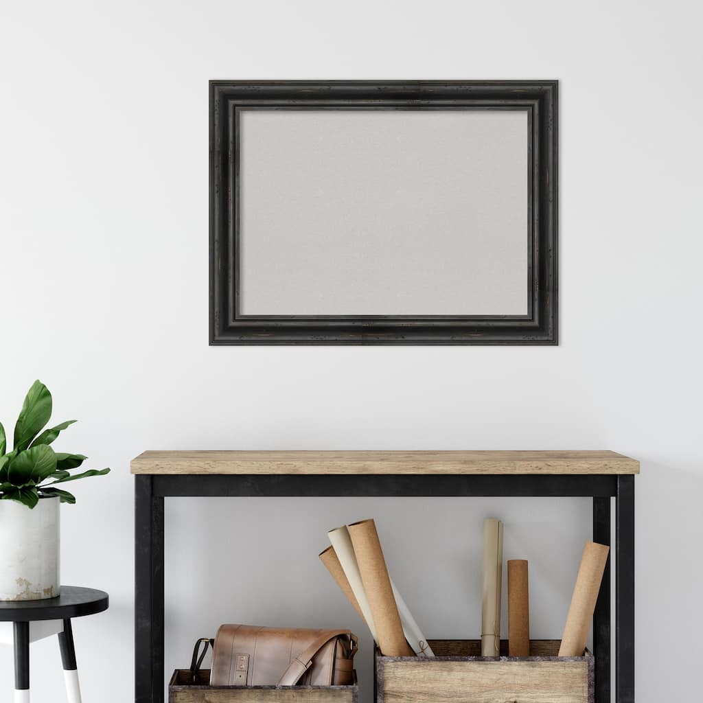 Rustic Pine Black Wood Framed Grey Corkboard Bulletin Board