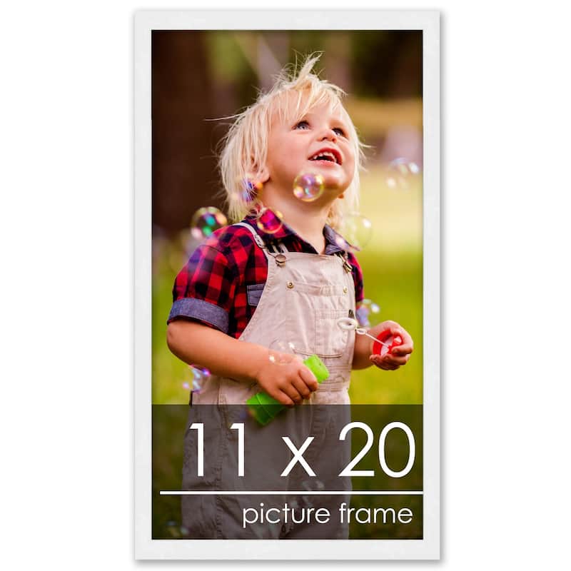 11x20 White Wood Picture Frame - UV Acrylic, Foam Board Backing, Hanging Hardware - Holds 11x20 Photo