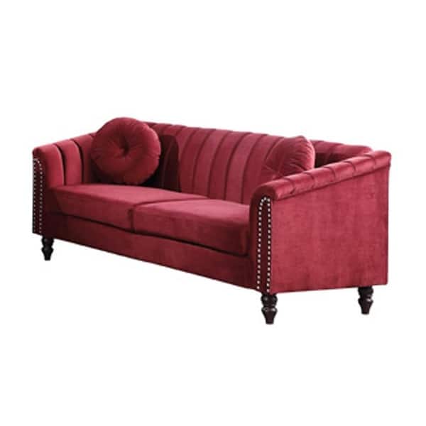 slide 1 of 1, Bobur Vintage Loveseat Red Lint Arm Twin Size Sofa - 60 inches