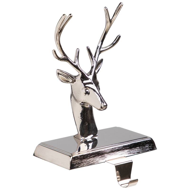 8" Shiny Silver Deer Head Christmas Stocking Holder