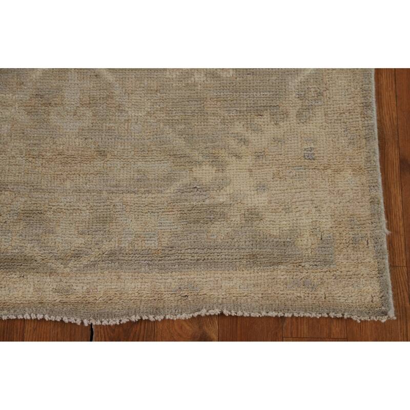 Grey Vegetable Dye Oushak Turkish Runner Rug Handmade Wool Carpet - 2'10" x 9'8"