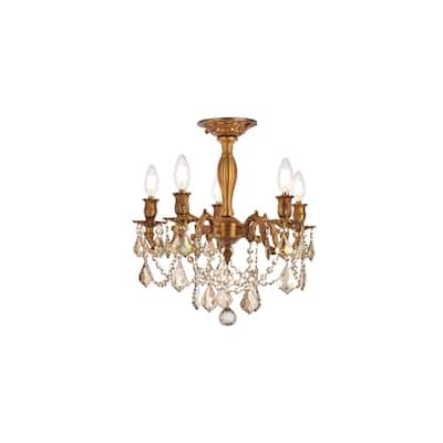 Somette Meilen 5-light Royal Cut Gold Crystal and French Gold Flush Mount