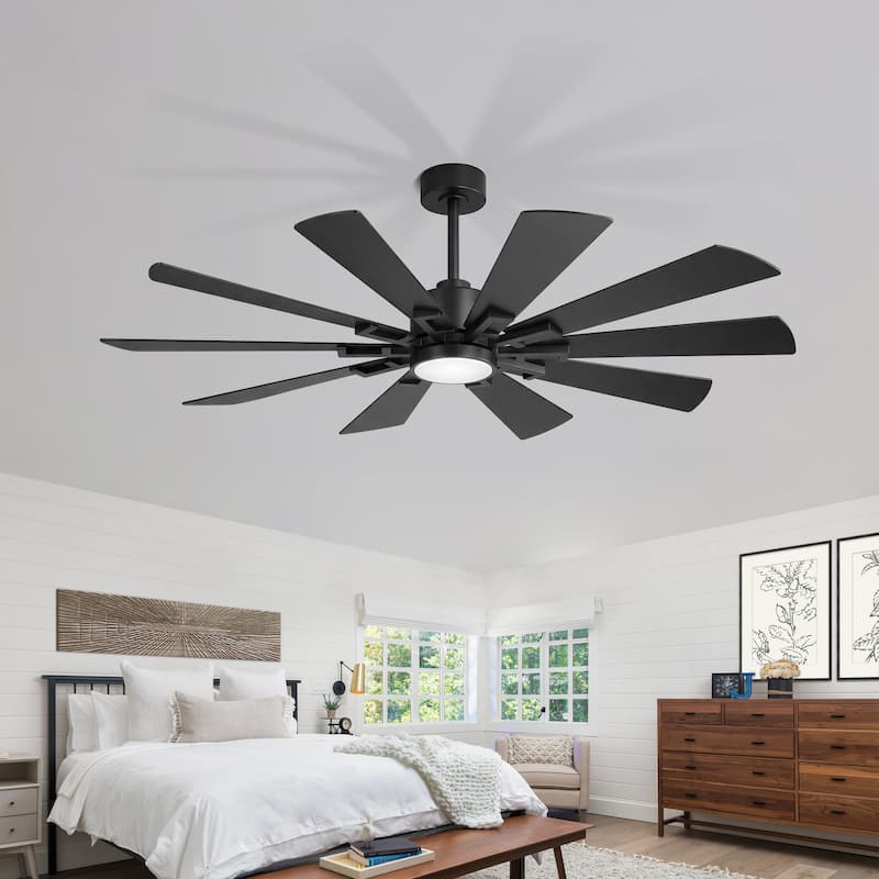 62/72-Inch Reversible 10-Blade Large Ceiling Fan with Light and Remote