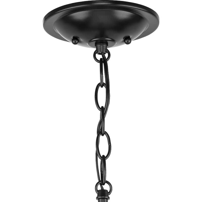 School House Pendant Collection One-Light Matte Black Opal Glass Coastal Mini-Pendant Light - 8 in x 8 in x 9 in