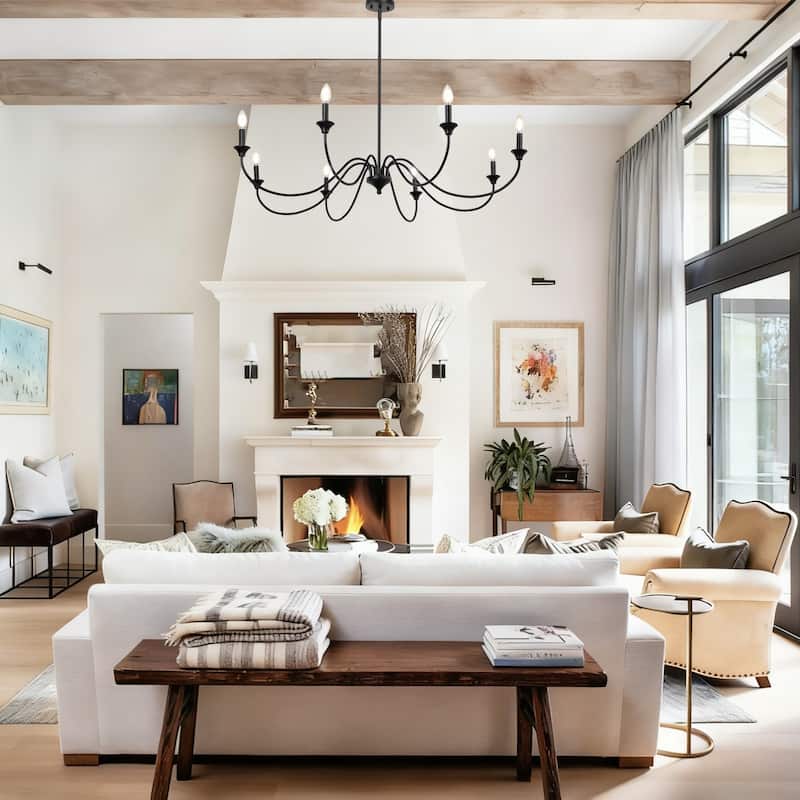 Modern Black 8-Light Classic Candle Chandelier for Dining Living Room Entryway - D 47.2" x H 9.4"