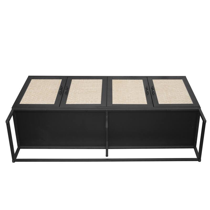 Engineered Rattan Buffet Accent Storage Cabinet 4-Door Sideboard with Adjustable Shelf, Cupboard Console Table Hallway Cabinet